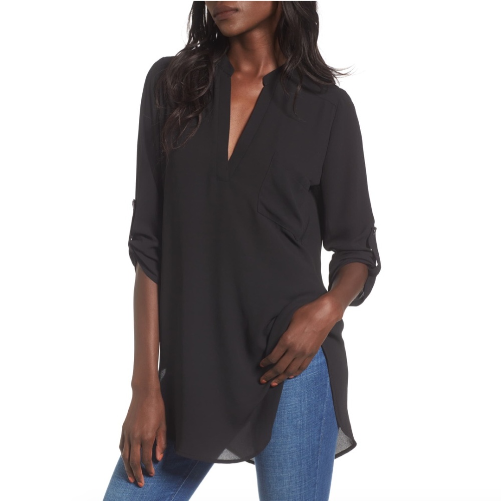 Lush Perfect Roll Tab Sleeve Tunic M black